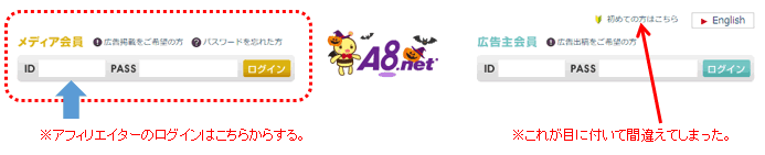 A8netのアフィリエイター側ログイン場所